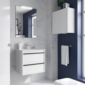 Meuble salle de bains + Vasque 70cm 2 tiroirs White Satin ATTILA - SALGAR 104896