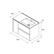 Meuble salle de bains et plan de vasque 85cm 2 tiroirs 1 porte à gauche White Satin NOJA - SALGAR 106143 