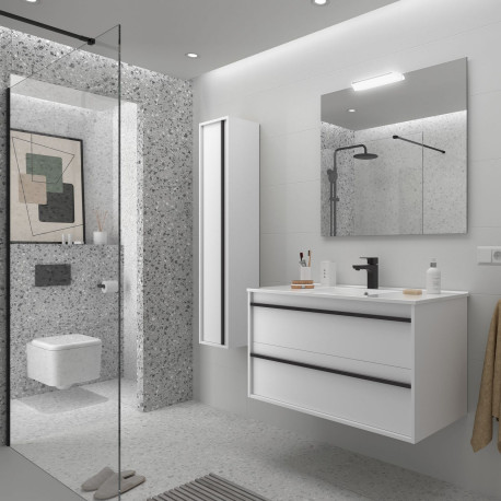 Ensemble Salle De Bains Attila 100 2 Tiroirs White Satin - SALGAR 104823 