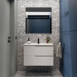 Meuble Salle De Bain + Vasque Vima 80 2 Tiroirs White Satin - SALGAR 111755 