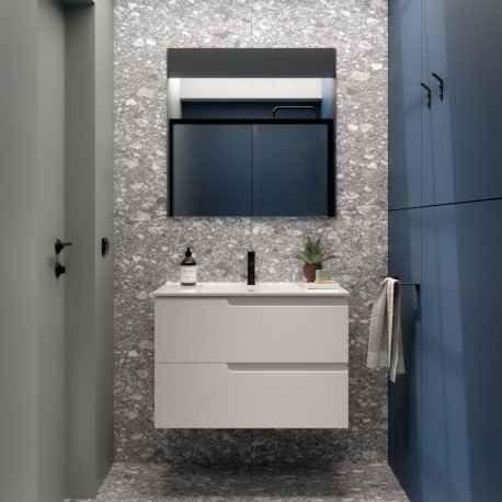 Meuble Salle De Bain + Vasque Vima 80 2 Tiroirs White Satin - SALGAR 111755 