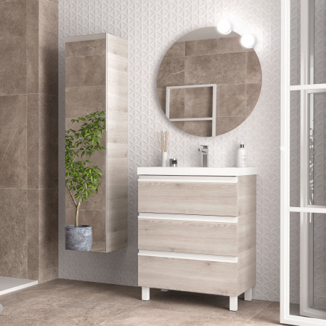 Meuble de salle de bain SPIRIT 700 3 tiroirs métalliques CHÊNE NATUREL - SALGAR 102751 