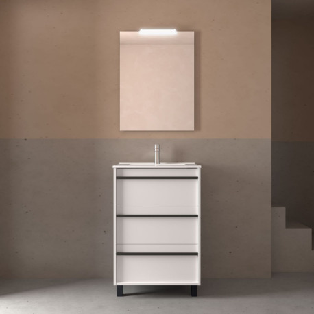Meuble salle de bains + Vasque 60cm 3 tiroirs White Satin - SALGAR 105136