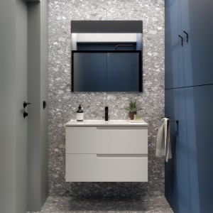 Meuble Salle De Bain + Vasque Vima 80 2 Tiroirs White Satin - SALGAR 111755 