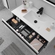 Meuble salle de bains + Vasque 100cm 2 tiroirs White Satin ATTILA - SALGAR 104823