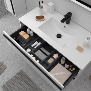 Meuble salle de bains + Vasque 100cm 2 tiroirs White Satin ATTILA - SALGAR 104823