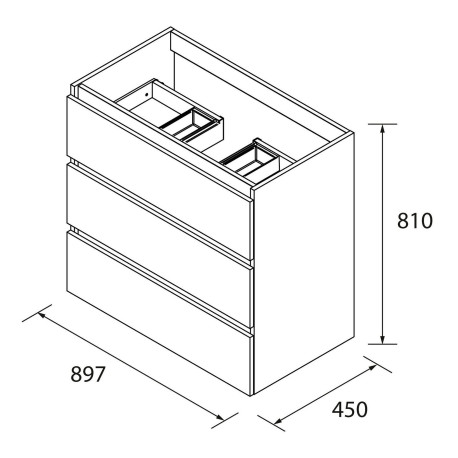Meuble de salle de bain SPIRIT 900 3 tiroirs métalliques CHÊNE AFRICAIN - SALGAR 102776 