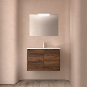 Meuble salle de bains et miroir 80cm 2 portes Noyer Maya NOJA - SALGAR 105299
