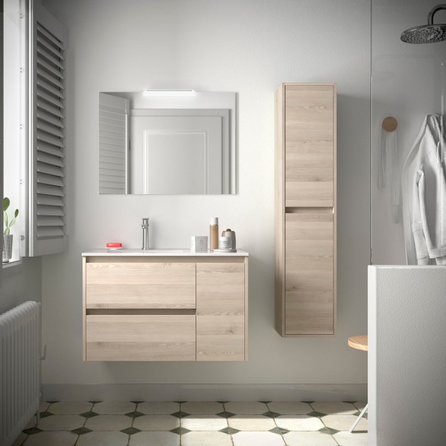 Meuble salle de bains 85cm 2 tiroirs 1 porte à droite Chêne Naturel NOJA - SALGAR 105405