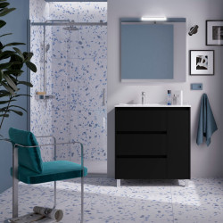 Ensemble Salle De Bains Noja 85 3 Tiroirs 1 Porte Black Satin Droite - SALGAR 105639 