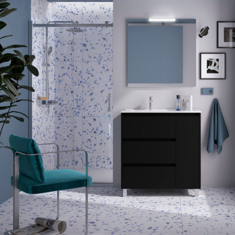 Ensemble Salle De Bains Noja 85 3 Tiroirs 1 Porte Black Satin Droite - SALGAR 105639 