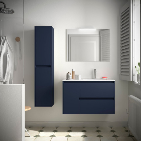 Meuble salle de bains 85cm 2 tiroirs 1 porte à gauche Blue Satin NOJA - SALGAR 105411