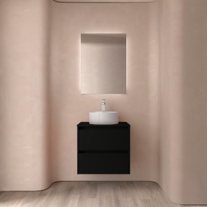 Meuble salle de bains et plan de toilette 60cm 2 tiroirs Black Satin NOJA - SALGAR 105455