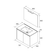 Meuble salle de bains et miroir 80cm 2 portes Noyer Maya NOJA - SALGAR 105299
