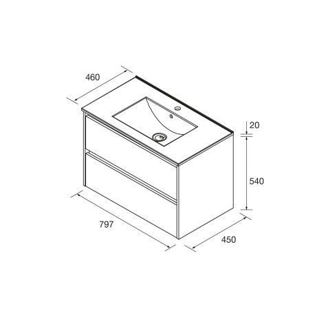 Meuble salle de bains et plan de vasque 80cm 2 tiroirs Blanc Brillant NOJA - SALGAR 106124