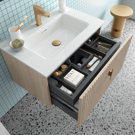 Meuble de salle de bain BIBA 900 1 tiroir et 1 tiroir intérieur CHÊNE NATUREL - SALGAR 103021 