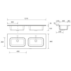 Vasque double CONSTANZA 1210 porcelaine blanche - SALGAR 26778