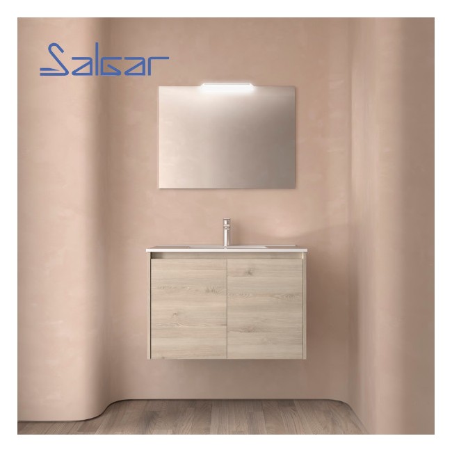 Meuble salle de bains 2 portes et vasque Noja 800 Chêne Naturel - SALGAR 105083