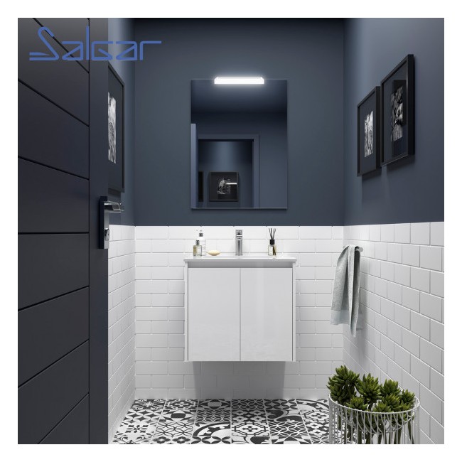 Meuble salle de bains 2 portes et vasque Noja 700 Blanc Brillant - SALGAR 105068