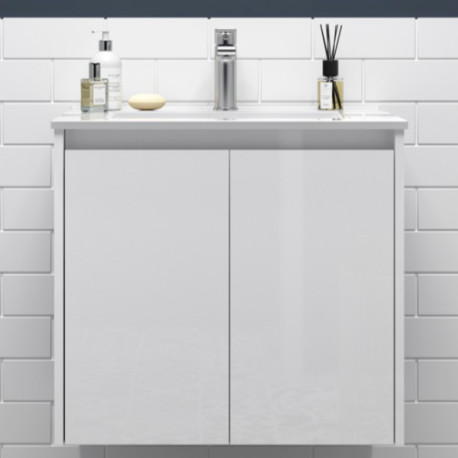 Meuble salle de bains 2 portes et vasque Noja 700 Blanc Brillant - SALGAR 105068