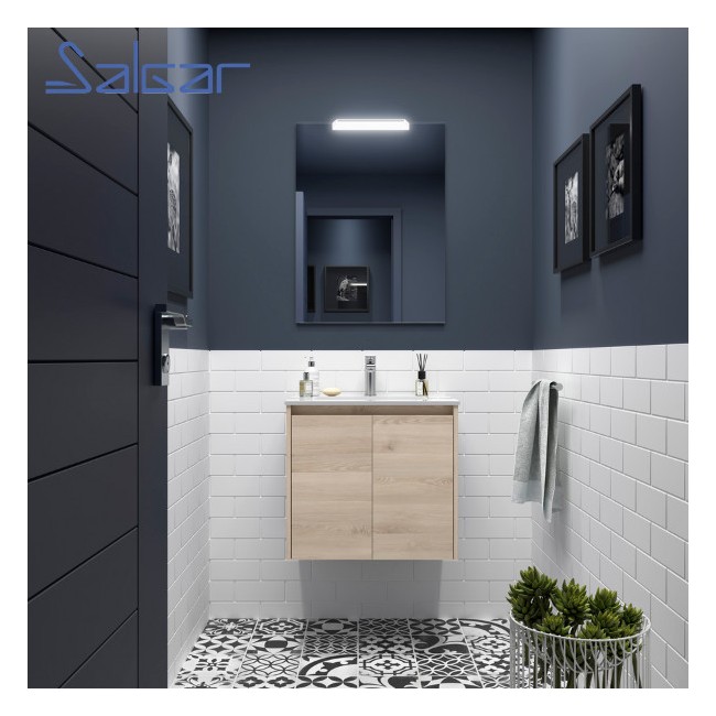 Meuble salle de bains 2 portes et vasque Noja 700 Chêne Naturel - SALGAR 105074