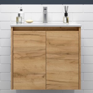 Meuble salle de bains 2 portes et vasque Noja 700 Chêne Africain - SALGAR 105075