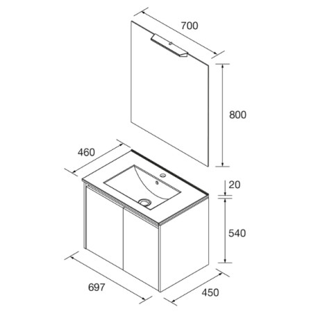 Ensemble Salle De Bains Noja 70 2 Portes White Satin - SALGAR 105283 