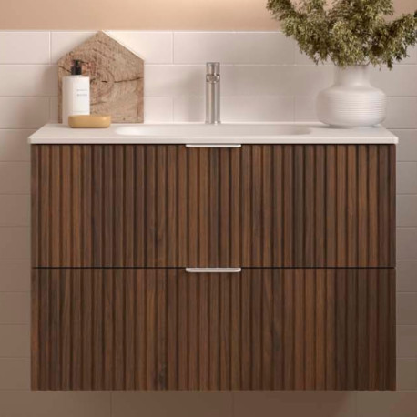 Meuble de salle de bains 2 tiroirs Biba 800 Noyer Maya - SALGAR 113844