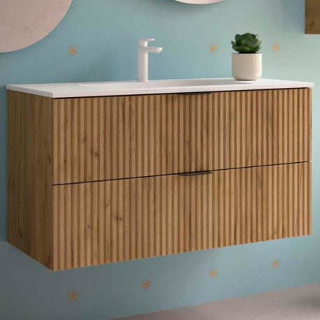 Meuble de salle de bains 2 tiroirs Biba 1000 Chêne Africain - SALGAR 113865