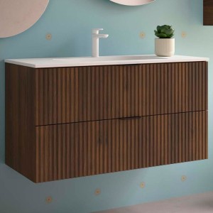 Meuble de salle de bains 2 tiroirs Biba 1000 Noyer Maya - SALGAR 113866