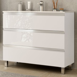 Meuble de salle de bains 3 tiroirs SPIRIT 1000 BLANC BRILLANT - SALGAR 102762
