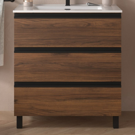 Meuble de salle de bains 3 tiroirs SPIRIT 800 NOYER MAYA - SALGAR 102778