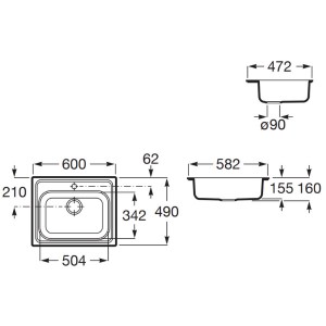 Évier de cuisine 1 bac en Inox à poser sur meuble - ROCA A870410603