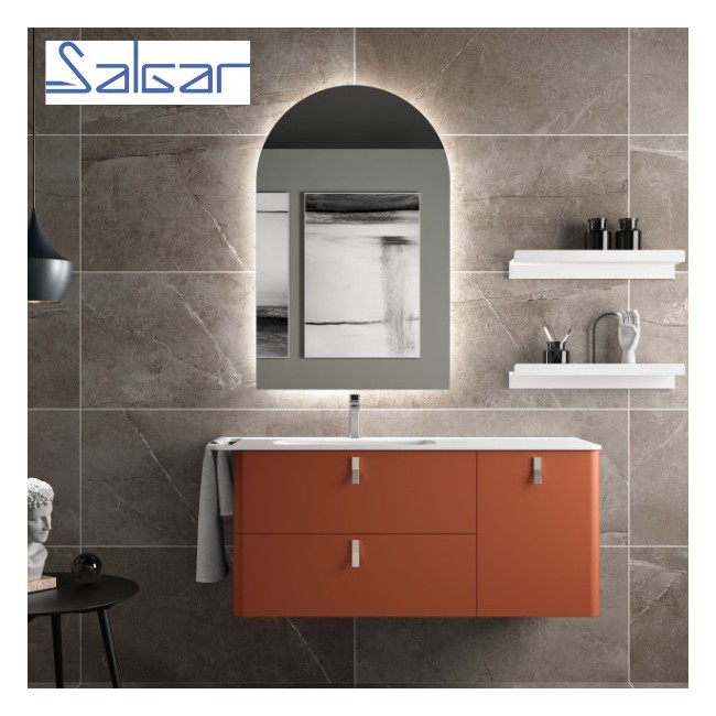 Meuble de salle de bains 2 tiroirs 1 portes droite UNIIQ 1200 TERRACOTA - SALGAR 96648