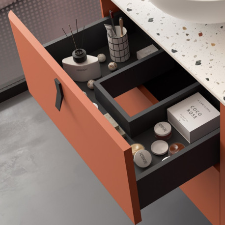 Meuble de salle de bains 2 tiroirs 1 portes droite UNIIQ 1200 TERRACOTA - SALGAR 96648