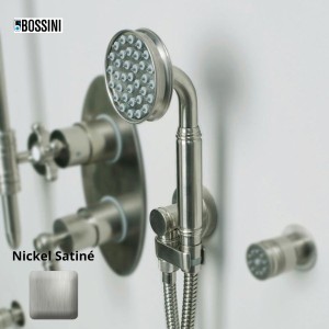 Ensemble sortie murale avec support orientable, flexible 150, douchette Liberty-Gom Nickel satiné - Bossini C17001C094