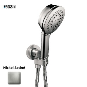 Ensemble sortie murale avec support orientable, flexible 150, douchette CLASSIC 3 jets  Nickel satiné - Bossini C17003C094