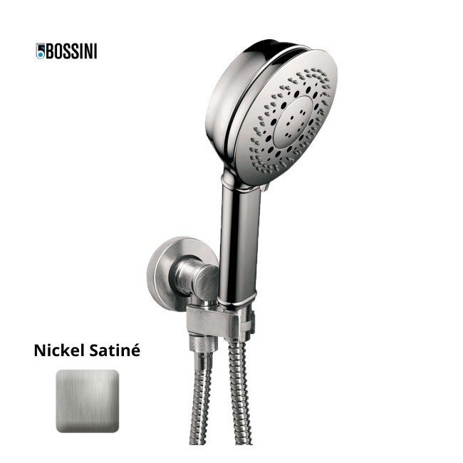 Ensemble sortie murale avec support orientable, flexible 150, douchette CLASSIC 3 jets  Nickel satiné - Bossini C17003C094