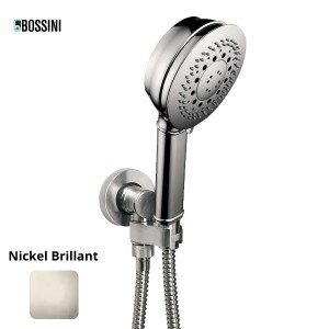Ensemble sortie murale avec support orientable, flexible 150, douchette CLASSIC 3 jets  Nickel brillant - Bossini C17003C095