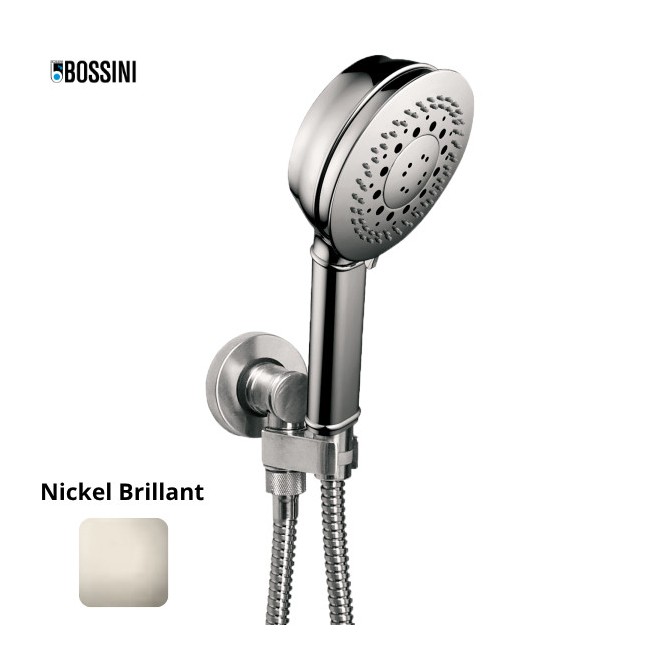 Ensemble sortie murale avec support orientable, flexible 150, douchette CLASSIC 3 jets  Nickel brillant - Bossini C17003C095