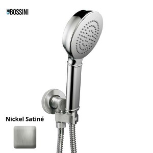 Ensemble sortie murale avec support orientable, flexible 150, douchette CLASSIC Nickel satiné - Bossini C17002C094