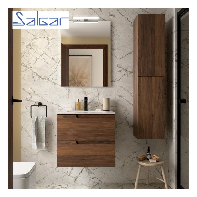 Meuble de salle de bains 2 tiroirs Vima 600 Noyer Maya - SALGAR 113483