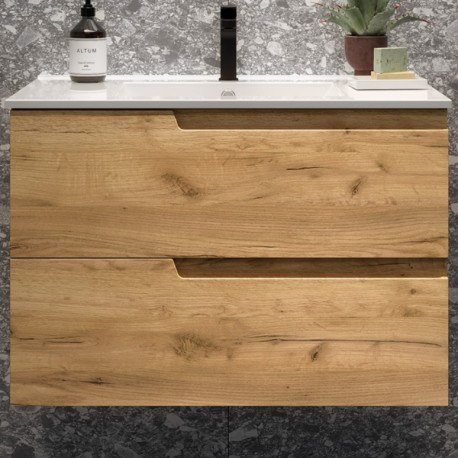 Meuble de salle de bains 2 tiroirs Vima 800 Chêne Africain - SALGAR 111730