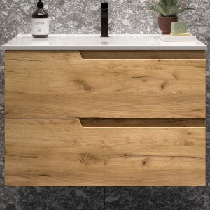 Meuble de salle de bains 2 tiroirs Vima 800 Chêne Africain - SALGAR 111730
