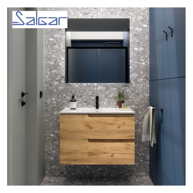 Meuble de salle de bains 2 tiroirs Vima 800 Chêne Africain - SALGAR 111730