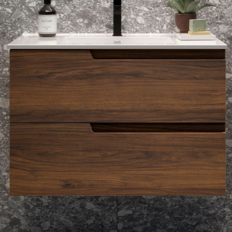 Meuble de salle de bains 2 tiroirs Vima 800 Noyer Maya - SALGAR 113484