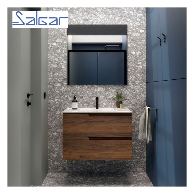 Meuble de salle de bains 2 tiroirs Vima 800 Noyer Maya - SALGAR 113484