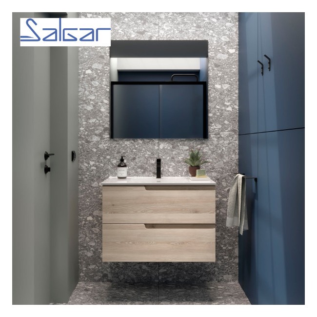 Meuble de salle de bains 2 tiroirs Vima 800 Chêne Naturel - SALGAR 113615