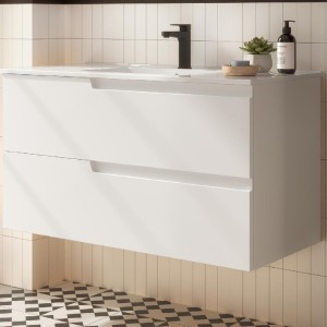Meuble de salle de bains 2 tiroirs Vima 1000 White Satin - SALGAR 111731