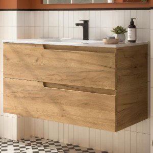 Meuble de salle de bains 2 tiroirs Vima 1000 Chêne Africain - SALGAR 111732
